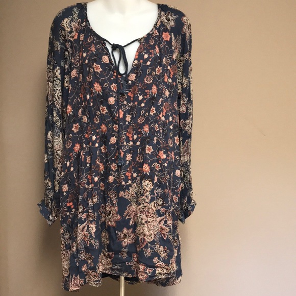 Free People | Dresses | Free People Babydoll Floral Long Sleeve Dress ...